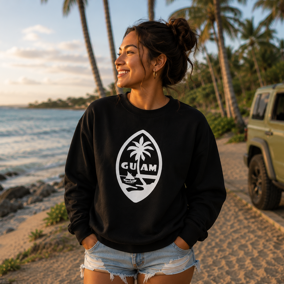 Guam Island Roots Crewneck Sweatshirt lifestyle mockup by JAN Creations